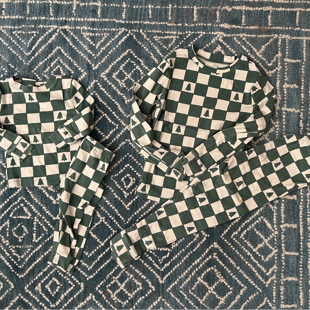 Green and White Checkered Kids Pajama Set